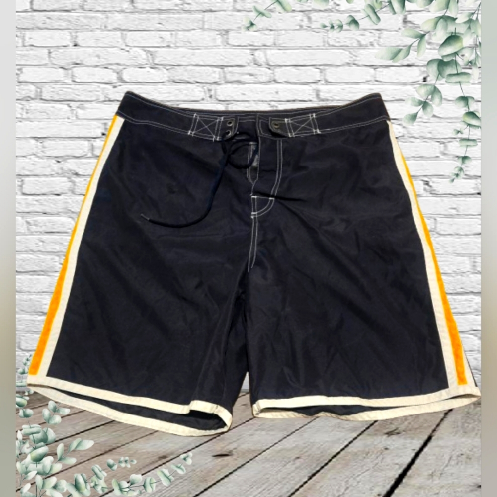 Old Navy Blue Board Shorts with Yellow Stripes. Size Large.